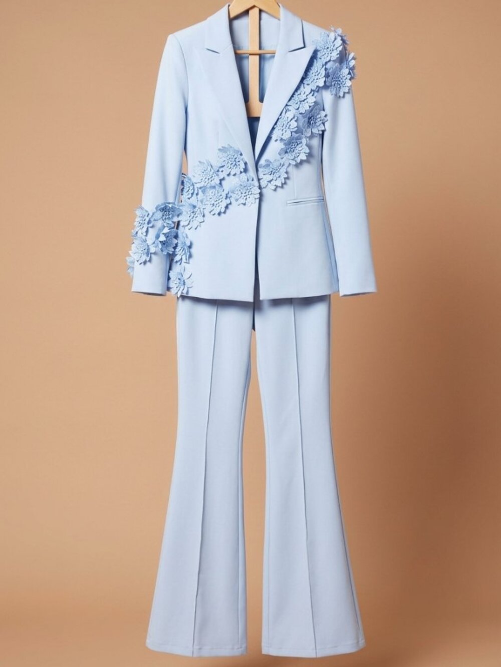 Nova Lux Light Blue 3D Floral Applique 2-Piece Pant Suit Set - XL